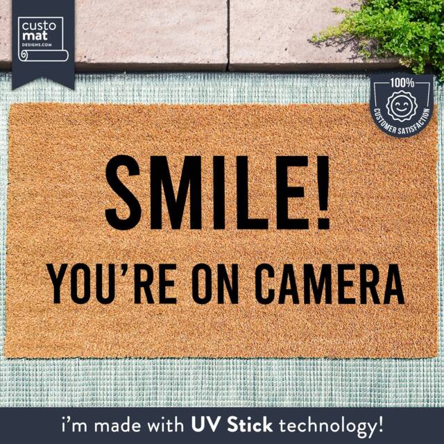 Smile You're On Camera - Joke Welcome Mat Housewarming Decor Gift Funny Saying Rug Quote Doormat - image 1