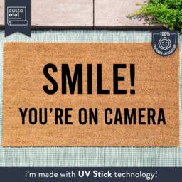 Smile You're On Camera - Joke Welcome Mat Housewarming Decor Gift Funny Saying Rug Quote Doormat - thumbnail 1