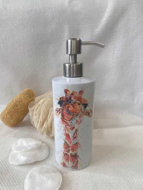 Giraffe Watercolour Design, Liquid Soap Pump Dispenser, By Wildlife Artist Sandi Mower - image 1