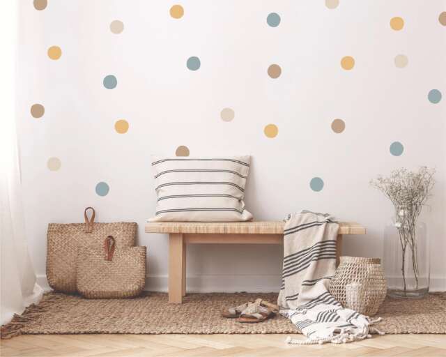 Vintage Polka Dot Wall Decals 80 Beige, Yellow & Blue Stickers - image 1