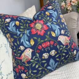 William Morris Look Cushion Cover, Handmade Cushion Navy Pillow Farmhouse - Green Birds - thumbnail 2