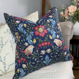 William Morris Look Cushion Cover, Handmade Cushion Navy Pillow Farmhouse - Green Birds - thumbnail 1