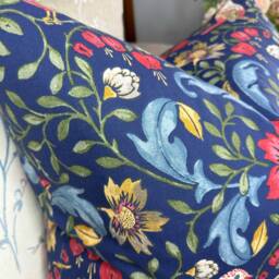 William Morris Look Cushion Cover, Handmade Cushion Navy Pillow Farmhouse - Green Birds - thumbnail 3