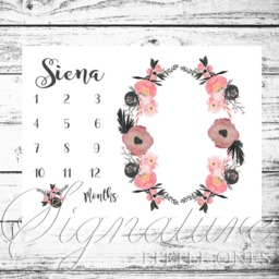 Baby Floral Milestone Blanket, Personalized Girl Monthly Name Minky, Fleece, Shower Gift - thumbnail 3