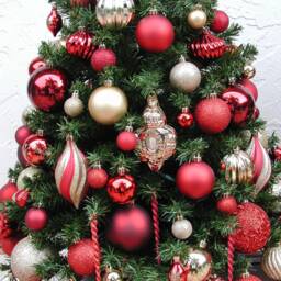 Entryway Christmas Tree Set, Red & Gold Decor, Shatterproof Ornaments, Fully Decorated With 100 Clear Lights On Each Tree, 3 Ft Plus - thumbnail 2