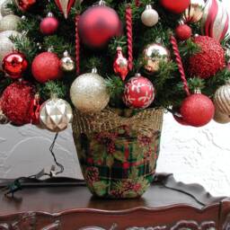 Entryway Christmas Tree Set, Red & Gold Decor, Shatterproof Ornaments, Fully Decorated With 100 Clear Lights On Each Tree, 3 Ft Plus - thumbnail 3