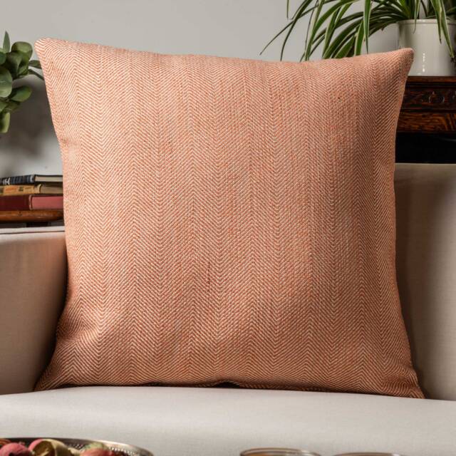 Faux Wool Linen Blend Herringbone Extra-Large Cushion in Burnt Orange. Traditional Linen-Mix Effect Fabric. 23X23 - image 1