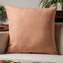 Faux Wool Linen Blend Herringbone Extra-Large Cushion in Burnt Orange. Traditional Linen-Mix Effect Fabric. 23X23 - thumbnail 1