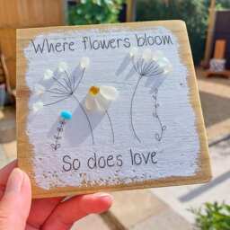 Sea Glass Flower Art, Gardener Gift, Handmade Nature Decor, Floral Quote Wall Art - thumbnail 1