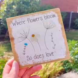 Sea Glass Flower Art, Gardener Gift, Handmade Nature Decor, Floral Quote Wall Art - thumbnail 2