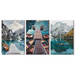 Canvas Set Of 3 Wall Art - A Lake With Wooden Piers & Mountains, Turquoise Large, Landscapes Hanging Piece - thumbnail 2