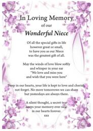 Niece in Loving Memory Print, Funeral Poem, Missing You, Bereavement, Heaven Grief Niece Heaven - thumbnail 1
