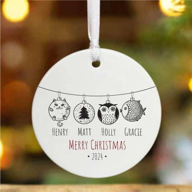 Personalised Porcelain Family Names Christmas Bauble, Custom Characters Design, Ornament, Tree Decoration Gift - image 1
