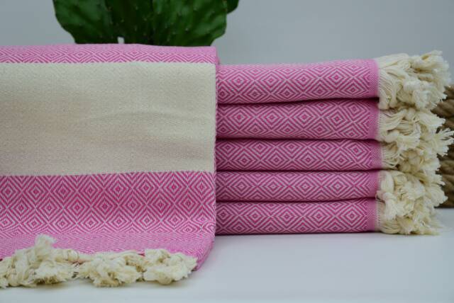 100x180 cm Fuchsia Towel Organic Cotton Diamond Tablecloth Hand-Loomed Turkish Beach Blanket Gym Bridesmaid Gzd-Elms - image 1