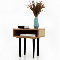 Nightstand With Open Shelf in Mid-Century Modern Style Made Of Oak Vaneer - Livlo D-P05 - thumbnail 3