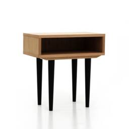 Nightstand With Open Shelf in Mid-Century Modern Style Made Of Oak Vaneer - Livlo D-P05 - thumbnail 4