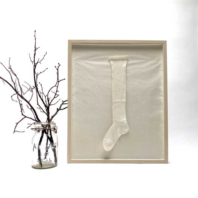 Vintage Children's Stocking Art Framed Japanese Paper & Vellum - image 1