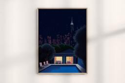 Hiroshi Nagai Minimalist New York Cityscape Print, Modern Nyc Artwork, Urban Landscape Wall Decor, Inspired City Pop Print - thumbnail 1