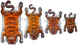 Tibetan Tiger Rug/Carpet Pelt Skin Stripe Orange Tibet Nepal Meditation Cutout - thumbnail 1