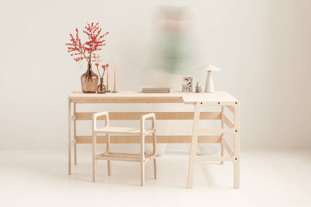 Mid-Century Modern L-Shaped Desk Wooden Corner Desk, Computer Japandi Furniture - image 1