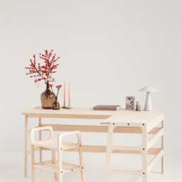 Mid-Century Modern L-Shaped Desk Wooden Corner Desk, Computer Japandi Furniture - thumbnail 2