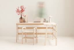 Mid-Century Modern L-Shaped Desk Wooden Corner Desk, Computer Japandi Furniture