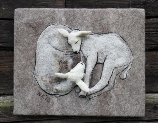 Handmade Needle Felted Sheep Wall Hanging Wool Art - image 1
