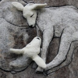 Handmade Needle Felted Sheep Wall Hanging Wool Art - thumbnail 2