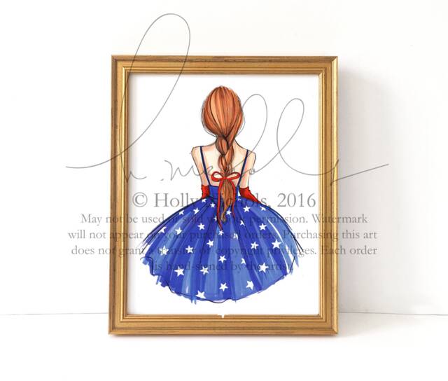 Patriotic Girl Fashion Illustration Print Fourth Of July Decor - image 1