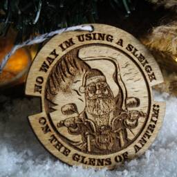 Santa Antrim Glens Wooden Bauble Northern Design Ireland Fun Classic Ornament Quirky Rustic Stocking Present Laser Wood Burned Ornate - thumbnail 4