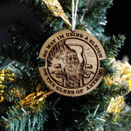 Santa Antrim Glens Wooden Bauble Northern Design Ireland Fun Classic Ornament Quirky Rustic Stocking Present Laser Wood Burned Ornate - thumbnail 2