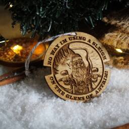 Santa Antrim Glens Wooden Bauble Northern Design Ireland Fun Classic Ornament Quirky Rustic Stocking Present Laser Wood Burned Ornate - thumbnail 3