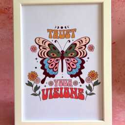 Trust Your Visions Print - Retro Butterfly Wall Art 60S Psychedelic Poster Motivational A4 Groovy Hippie Home Decor - thumbnail 2