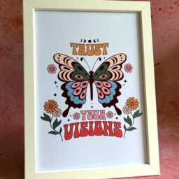 Trust Your Visions Print - Retro Butterfly Wall Art 60S Psychedelic Poster Motivational A4 Groovy Hippie Home Decor - thumbnail 3
