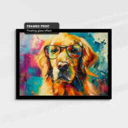 Golden Retriever Wearing Glasses Painting Framed Poster Print & Canvas Wall Decor Art Home Living Room Dog Gift Idea Pet - thumbnail 2