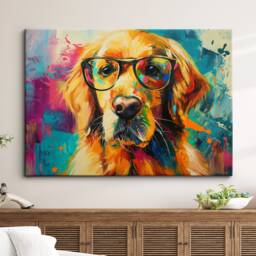 Golden Retriever Wearing Glasses Painting Framed Poster Print & Canvas Wall Decor Art Home Living Room Dog Gift Idea Pet - thumbnail 1
