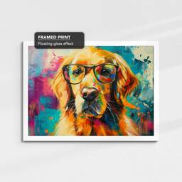 Golden Retriever Wearing Glasses Painting Framed Poster Print & Canvas Wall Decor Art Home Living Room Dog Gift Idea Pet - thumbnail 3