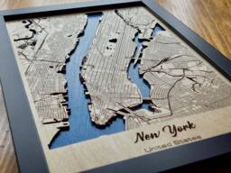 New York Map Wall Art - 3D Multi Layered Laser Engraved Wood Acrylic Water Effect - thumbnail 1