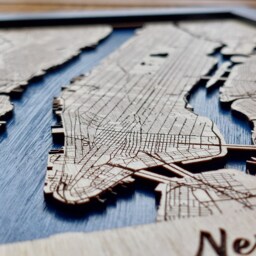 New York Map Wall Art - 3D Multi Layered Laser Engraved Wood Acrylic Water Effect - thumbnail 2