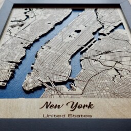 New York Map Wall Art - 3D Multi Layered Laser Engraved Wood Acrylic Water Effect - thumbnail 3