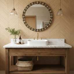 Round Vanity Mirror - Handmade Living Room Cow Bone Inlay Circle - thumbnail 3