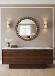 Round Vanity Mirror - Handmade Living Room Cow Bone Inlay Circle