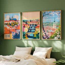 Set Of 3 Prague Posters, Czech Republic Travel Prints, Bohemian City Wall Art Set, European Capital Decor, Medieval Prints - thumbnail 2