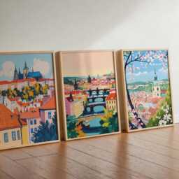 Set Of 3 Prague Posters, Czech Republic Travel Prints, Bohemian City Wall Art Set, European Capital Decor, Medieval Prints - thumbnail 3