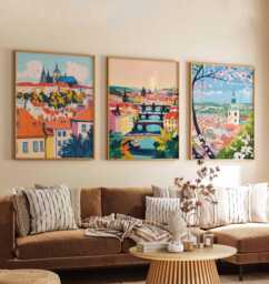 Set Of 3 Prague Posters, Czech Republic Travel Prints, Bohemian City Wall Art Set, European Capital Decor, Medieval Prints