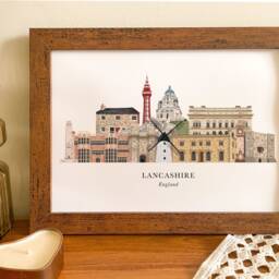 Lancashire Skyline Print, Cityscape, Wall Art, Gift, Illustration, Poster, Lancaster - thumbnail 3