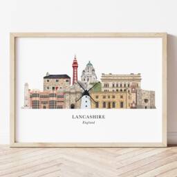 Lancashire Skyline Print, Cityscape, Wall Art, Gift, Illustration, Poster, Lancaster - thumbnail 1