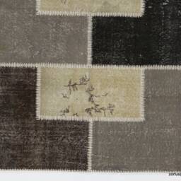 4' X 6' Geometric Patchwork Rug, Handmade From Earth Colored Overdyed Turkish Rugs - thumbnail 3