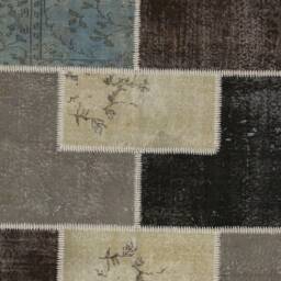 4' X 6' Geometric Patchwork Rug, Handmade From Earth Colored Overdyed Turkish Rugs - thumbnail 4
