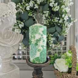 Beautiful Vibrant Green Hydrangea Floral Wax Or Flameless Pillar Candles - thumbnail 1